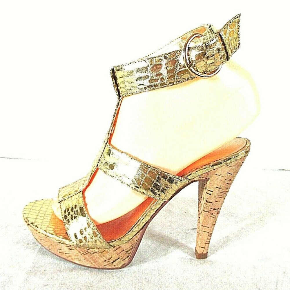 Chinese Laundry Gold Ankle Strap Platform Sandals Heel Shoe Women 6 M (SW20)pm1